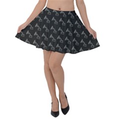 Vintage Turntable Graphic Motif Seamless Pattern Black Backgrond Velvet Skater Skirt by dflcprintsclothing