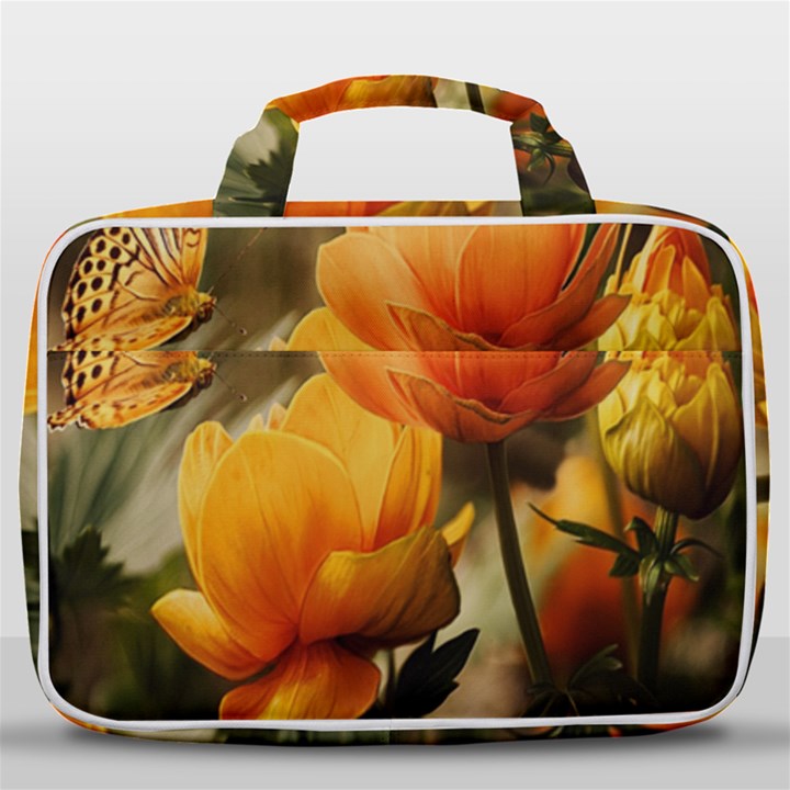 Yellow Butterfly Flower Travel Toiletry Bag With Hanging Hook