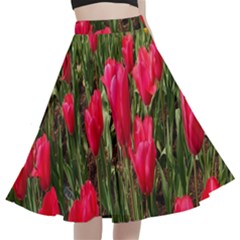 Yellow Pink Red Flowers A-line Full Circle Midi Skirt With Pocket by Azkajaya