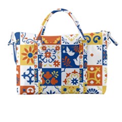 Mexican Talavera Pattern Ceramic Tiles With Flower Leaves Bird Ornaments Traditional Majolica Style Carry-on Travel Shoulder Bag by Ket1n9