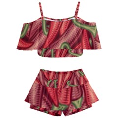 Seamless-chili-pepper-pattern Kids  Off Shoulder Skirt Bikini by Ket1n9