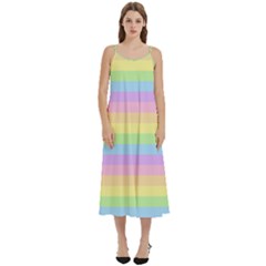 Cute Pastel Rainbow Stripes Casual Spaghetti Strap Midi Dress by Ket1n9