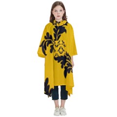 Yellow Regal Filagree Pattern Kids  Hooded Rain Ponchos by Azkajaya