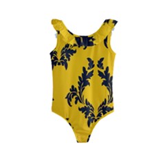 Yellow Regal Filagree Pattern Kids  Frill Swimsuit by Azkajaya