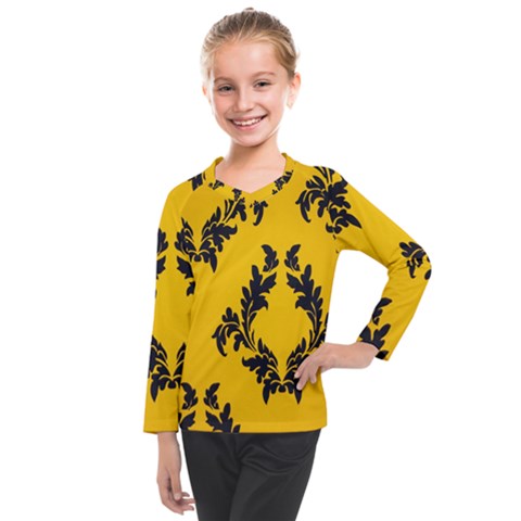 Yellow Regal Filagree Pattern Kids  Long Mesh T-shirt by Azkajaya