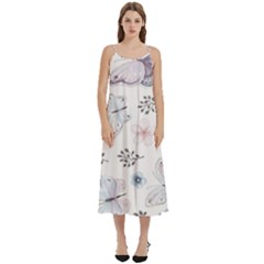 Butterflies Cute Flower Pastel Pattern Casual Spaghetti Strap Midi Dress by Loisa77