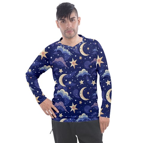 Night Moon Seamless Men s Pique Long Sleeve T-shirt by Loisa77