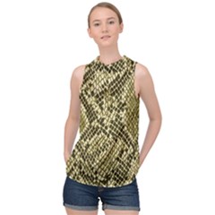 Yellow Snake Skin Pattern High Neck Satin Top by Ket1n9