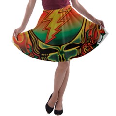 Grateful Steal Your Face Deadhead Hippie Logo Symbol A-line Skater Skirt by Loisa77