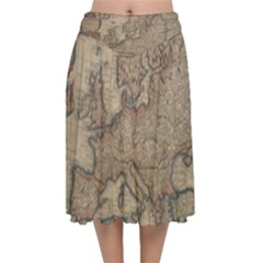 Old Vintage Classic Map Of Europe Velvet Flared Midi Skirt by Paksenen