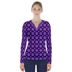 White Pentacle And Purple Pattern V-neck Long Sleeve Top by cheekywitch