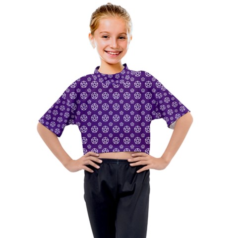 White Pentacle And Purple Pattern Kids Mock Neck T-shirt by cheekywitch