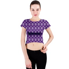 White Pentacle And Purple Pattern Crew Neck Crop Top by cheekywitch