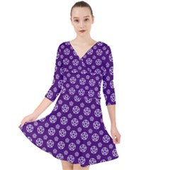 White Pentacle And Purple Pattern Quarter Sleeve Front Wrap Dress by cheekywitch