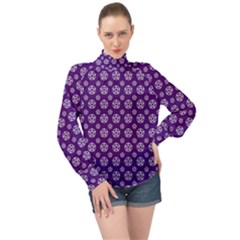 White Pentacle And Purple Pattern High Neck Long Sleeve Chiffon Top by cheekywitch