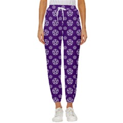 White Pentacle And Purple Pattern Women s Cropped Drawstring Pants by cheekywitch