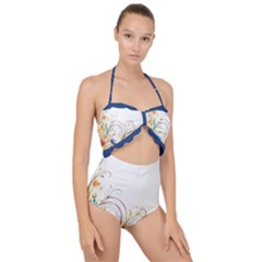 Flower Blau Scallop Top Cut Out Swimsuit by 2607694c