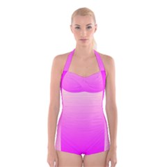 Gradient Pink - Pastel Yellow Pink Rosa Boyleg Halter Swimsuit  by 2607694c