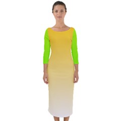 Gradient  Green, Yellow Quarter Sleeve Midi Bodycon Dress by 2607694c