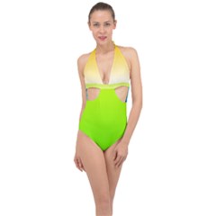 Gradient  Green, Yellow Halter Front Plunge Swimsuit by 2607694c