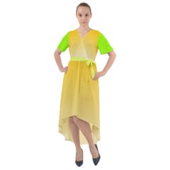 Gradient  Green, Yellow Front Wrap High Low Dress by 2607694c