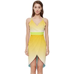 Gradient  Green, Yellow Wrap Frill Dress by 2607694c