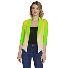 Gradient  Green, Yellow Women s Draped Front 3/4 Sleeve Shawl Collar Jacket by 2607694c