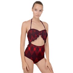 Pattern Red Black, Scallop Top Cut Out Swimsuit by 2607694c