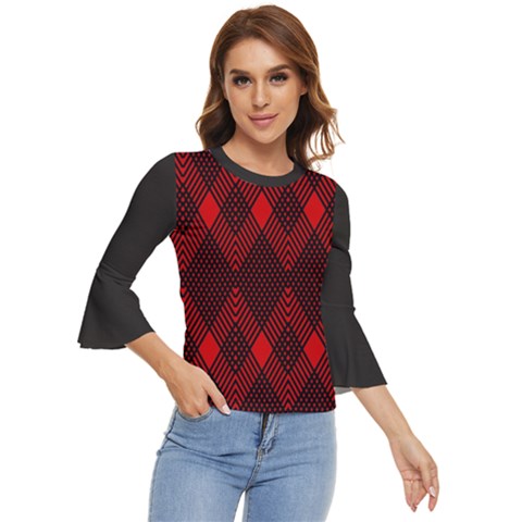 Pattern, Red, Black,  Bell Sleeve Top by 2607694c