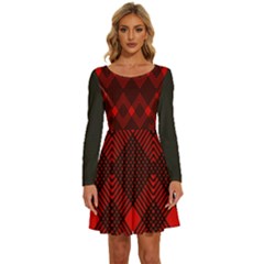 Pattern, Red, Black,  Long Sleeve Wide Neck Velvet Dress by 2607694c