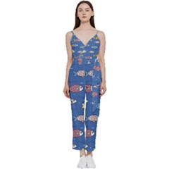 Sea Fish Blue Submarine Animal V-neck Camisole Jumpsuit by Proyonanggan