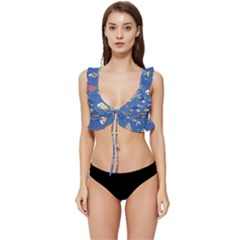 Sea Fish Blue Submarine Animal Low Cut Ruffle Edge Bikini Top by Proyonanggan