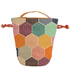 Abstract Hex Hexagon Grid Pattern Honeycomb Drawstring Bucket Bag by Proyonanggan