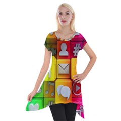 Colorful 3d Social Media Short Sleeve Side Drop Tunic by Ket1n9