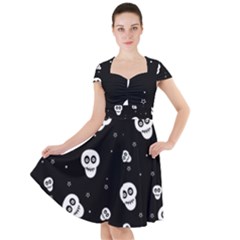 Skull Pattern Cap Sleeve Midi Dress With Pockets by Ket1n9