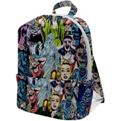 Vintage Horror Collage Pattern Zip Up Backpack by Ket1n9