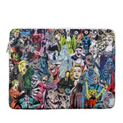 Vintage Horror Collage Pattern 15  Vertical Laptop Sleeve Case With Pocket by Ket1n9