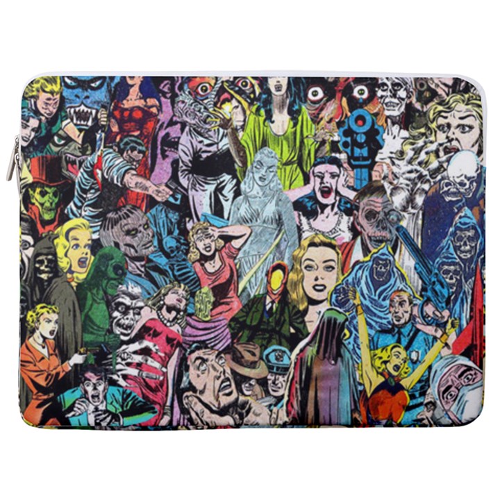 Vintage Horror Collage Pattern 17  Vertical Laptop Sleeve Case With Pocket