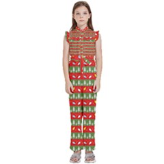 Christmas-papers-red-and-green Kids  Sleeveless Ruffle Edge Band Collar Chiffon One Piece by Bedest