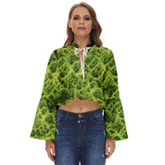 Green Pine Forest Boho Long Bell Sleeve Top by Ravend