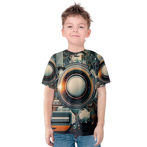 Technology Robot Internet Processor Kids  Cotton T-shirt by Ravend