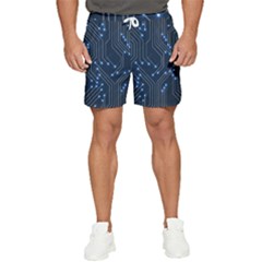 Seamless Pattern Of Glowing Circuit Board Neon Technology Men s Runner Shorts by Loisa77