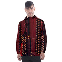 Red Circuit Board Texture Red Circuit Digital Texture Circuit Board Red Technology Men s Front Pocket Pullover Windbreaker by Loisa77