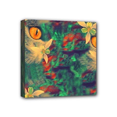 Illustrations Color Cat Flower Abstract Textures Orange Mini Canvas 4  X 4  (stretched) by anzea