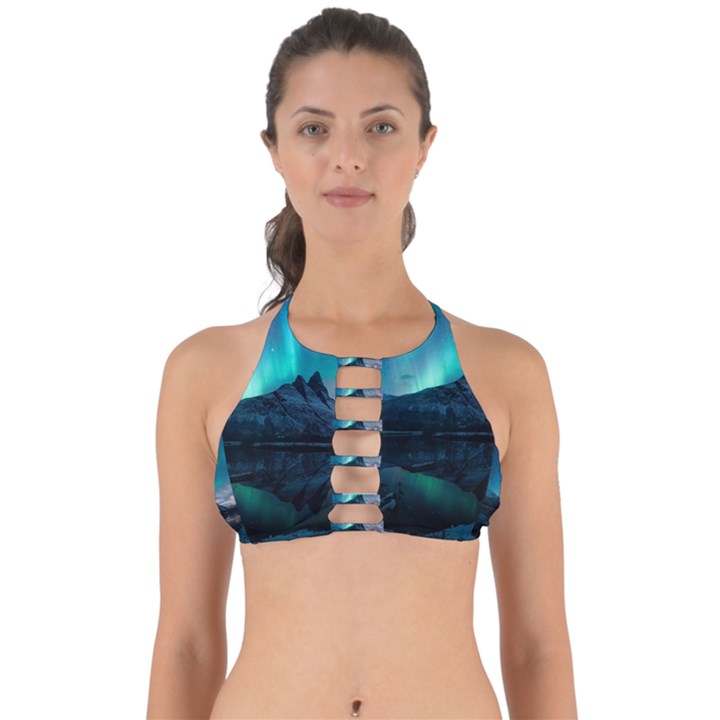 Aurora Borealis Mountain Reflection Perfectly Cut Out Bikini Top