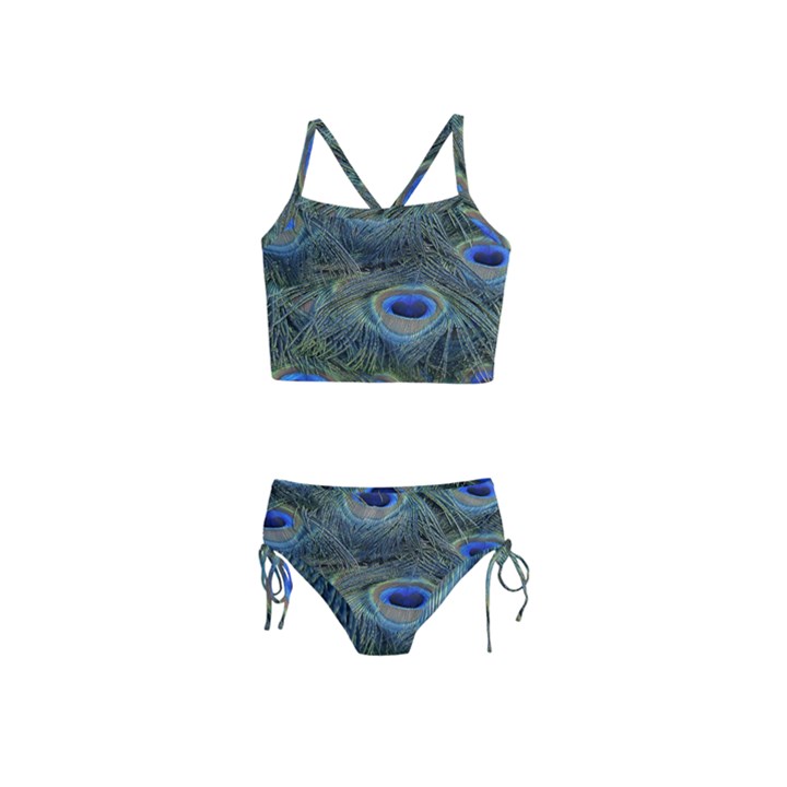 Peacock Feathers Details Girls  Tankini Swimsuit