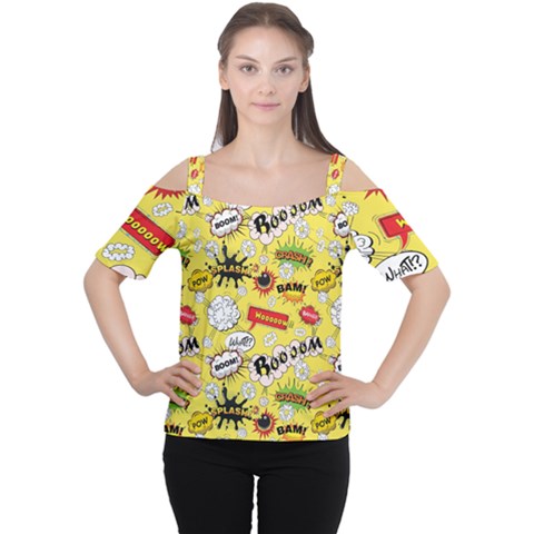 Cartoon Comics Pattern Cutout Shoulder T-shirt by Loisa77