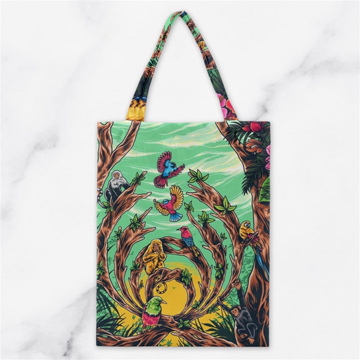 Monkey Tiger Bird Parrot Forest Jungle Style Classic Tote Bag