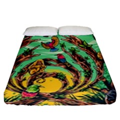 Monkey Tiger Bird Parrot Forest Jungle Style Fitted Sheet (queen Size) by Grandong