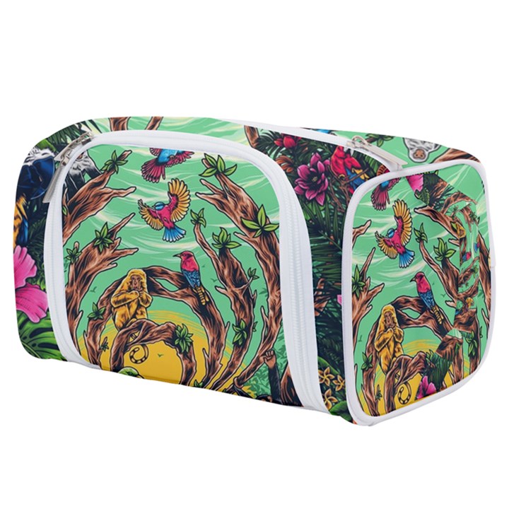 Monkey Tiger Bird Parrot Forest Jungle Style Toiletries Pouch